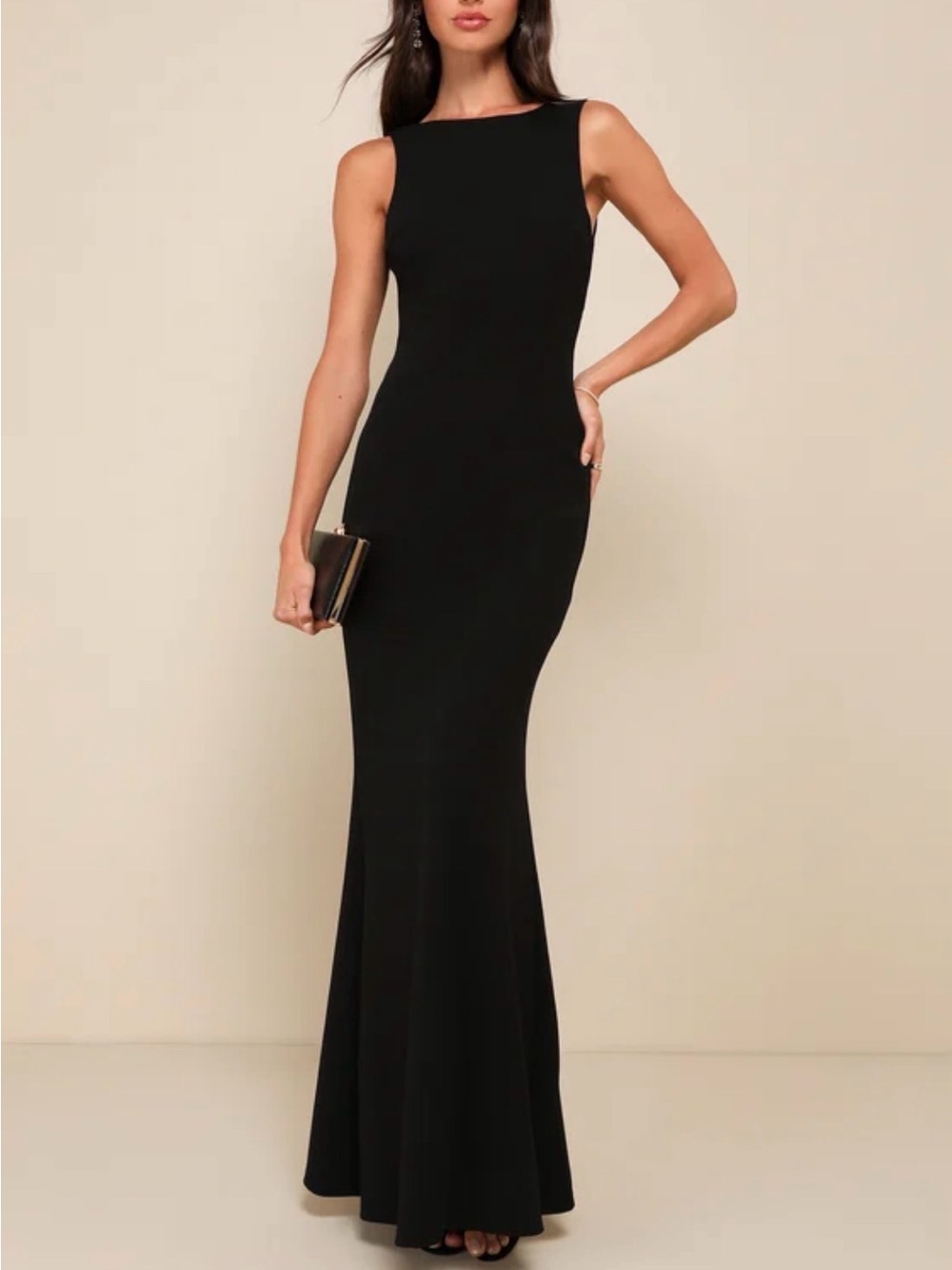 Lulus Love In Your Eyes Black Knotted Back Mermaid Maxi Dress Size Medium